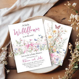 Invitation Petit Fleur sauvage Floral Girl Pink Bow Baby show
