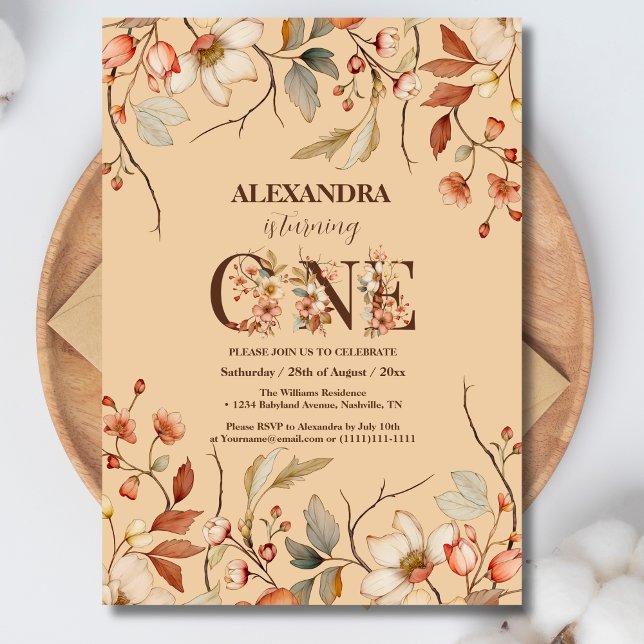 Invitation Petit Fleur sauvage Floral Girl premier anniversai (Créateur téléchargé)