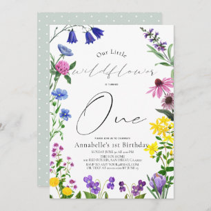 Invitation Petit Fleur sauvage Script 1er anniversaire