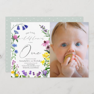 Invitation Petit Fleur sauvage Script 1er anniversaire Photo