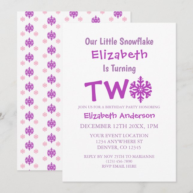 Invitation Petit flocon de neige 2e anniversaire (Devant / Derrière)