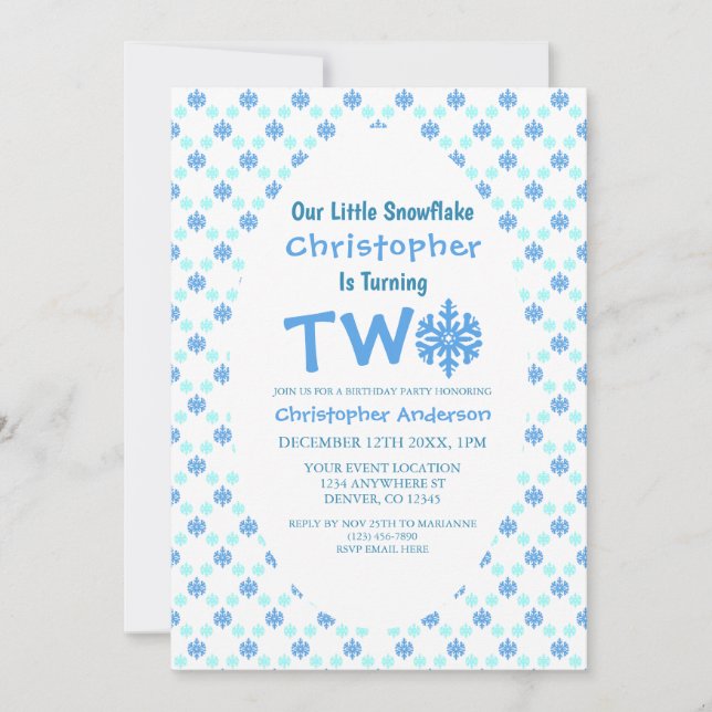 Invitation Petit flocon de neige 2e anniversaire (Devant)