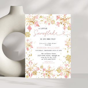 Invitation Petit Flocon de Neige Rose Or Fille Baby Shower
