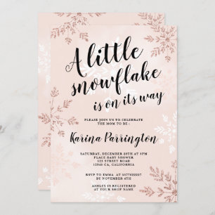 Invitation Petit flocon de neige rose or rose script baby sho