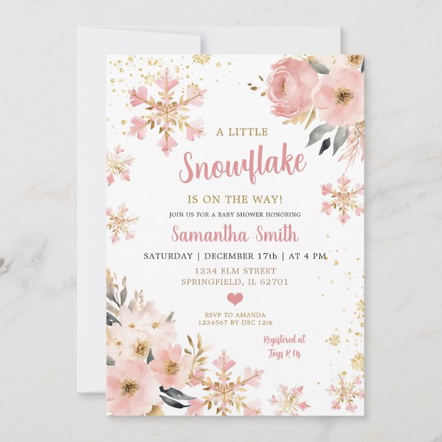 Invitation Petit Flocon De Neige Rose Sur Le Chemin Douche De (Devant)