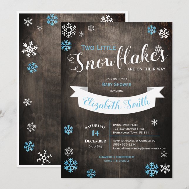 Invitation Petit flocon de neige sur le chemin Babyshower inv (Devant / Derrière)