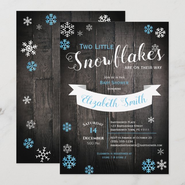 Invitation Petit flocon de neige sur le chemin de l'invitatio (Devant / Derrière)
