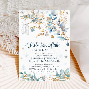 Invitation Petit Flocon d'Or Bébé Shower d'Hiver