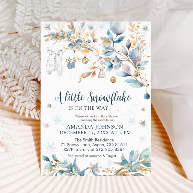 Invitation Petit Flocon d'Or Bébé Shower d'Hiver   (Créateur téléchargé)
