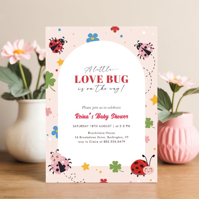 Invitation Petit Floral Fille Baby Shower Love Bug (Créateur téléchargé)
