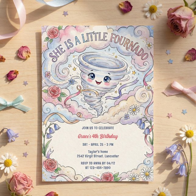 Invitation Petit Fournado Fête d'anniversaire de fille Tornad (Little Fournado Cute Tornado Girl Birthday Party Invitation)