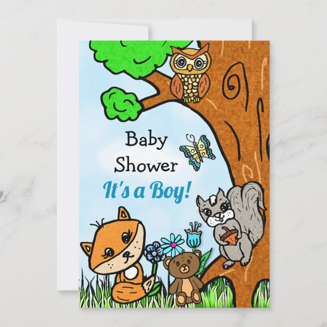 Invitation Petit Fox et Forest Friends Baby shower du garçon (Devant)