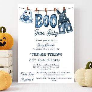 Invitation Petit garçon Boo en jean bleu Baby Shower Hallowee