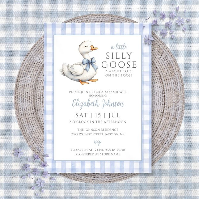 Invitation Petit Garçon Dinde Bleu Baby Shower  (Little Silly Goose Blue Boy Baby Shower Invitation)
