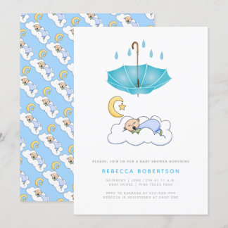 Invitation Petit garçon endormi douche bleu parapluie
