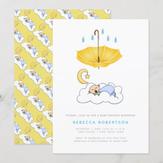 Invitation Petit garçon endormi douche jaune parapluie