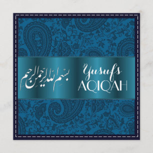 Invitation Petit garçon musulman bleu aqiqah islamique