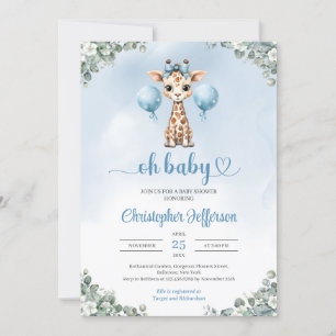 Invitation Petit garçon petit girafe baby shower eucalyptus
