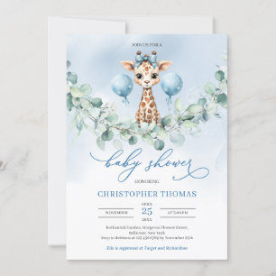 Invitation Petit garçon petit girafe baby shower eucalyptus
