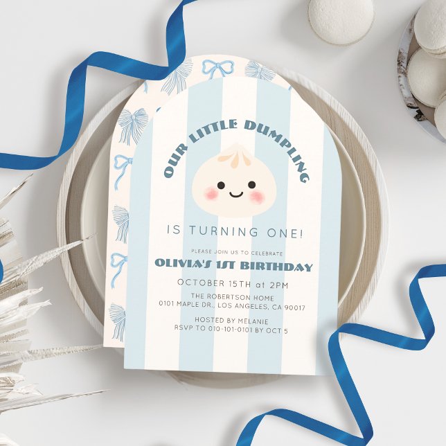 Invitation Petit garçon rayures bleues Dumpling 1er anniversa (Créateur téléchargé)
