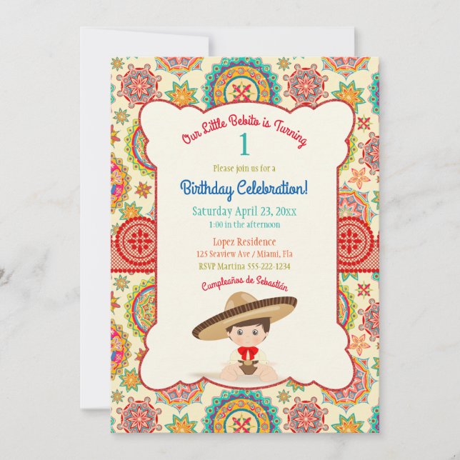Invitation Petit garçon sombrero mexicain espagnol Coloré (Devant)