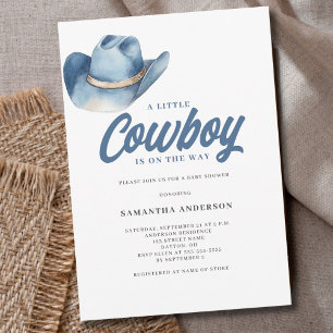 Invitation Petit garçon Western Baby Shower Cowboy Bleu 