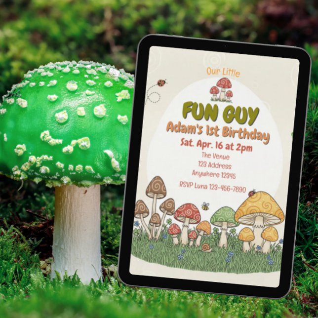 Invitation Petit gars amusant, champignon Fungi anniversaire (Créateur téléchargé)