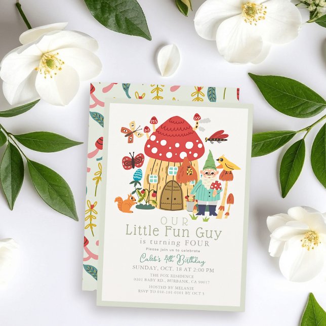 Invitation Petit gars amusant Gnome Champignon Garçon Anniver (Créateur téléchargé)