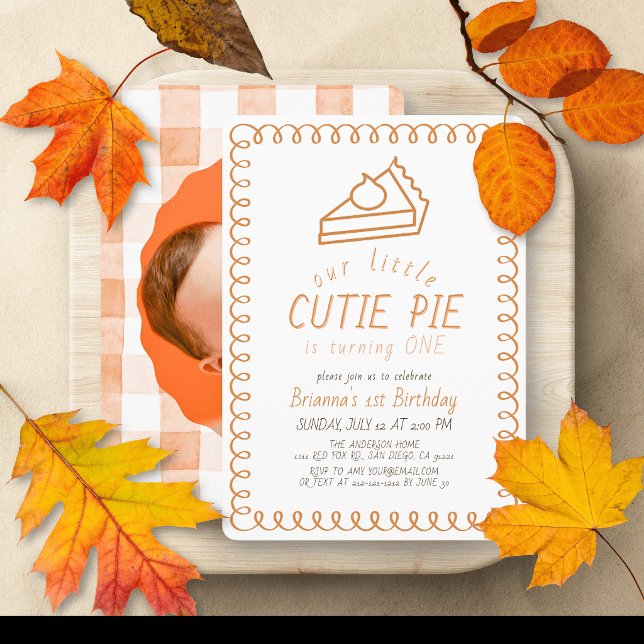 Invitation Petit gâteau adoré doodle orange photo 1er anniver (Créateur téléchargé)