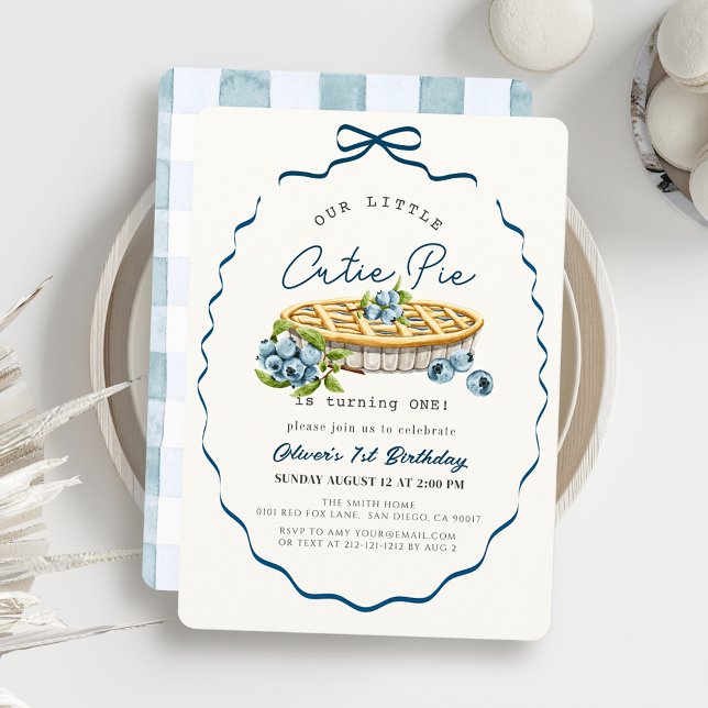 Invitation Petit gâteau bleu myrtille bleu 1er anniversaire (Créateur téléchargé)