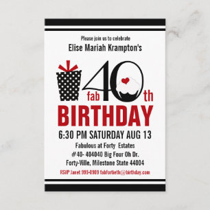 Invitation Petit gâteau mignon quarantième anniversaire noir