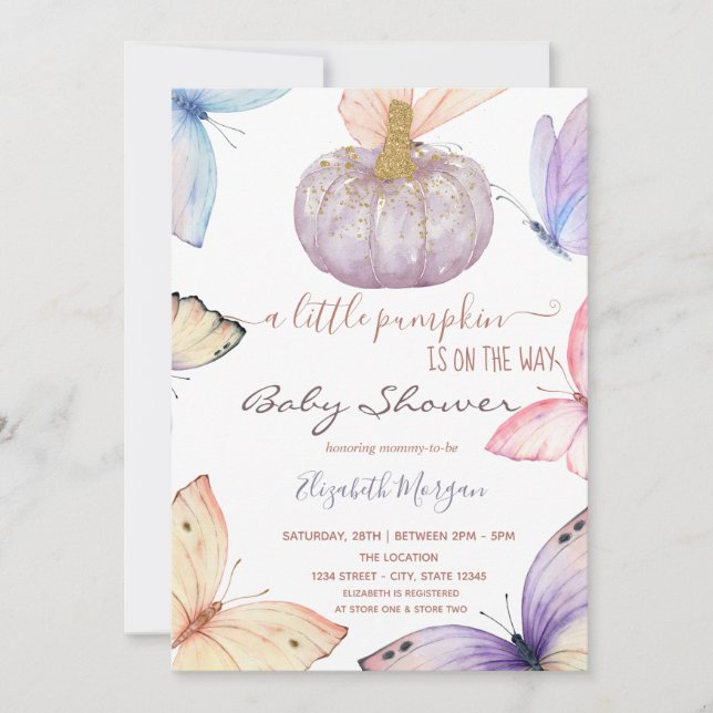 Invitation Petit Glitter Papillon Citrouille Baby Shower   (Devant)