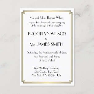 Invitation Petit Grand Gatsby Art Déco mariage d'or invite