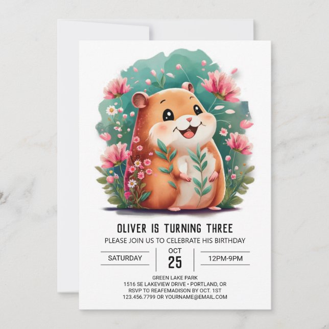 Invitation Petit Hamster Imprimable Anniversaire (Devant)