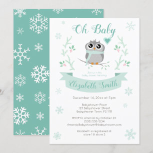 Invitation Petit hibou genre neutre bébé hiver bébé douche