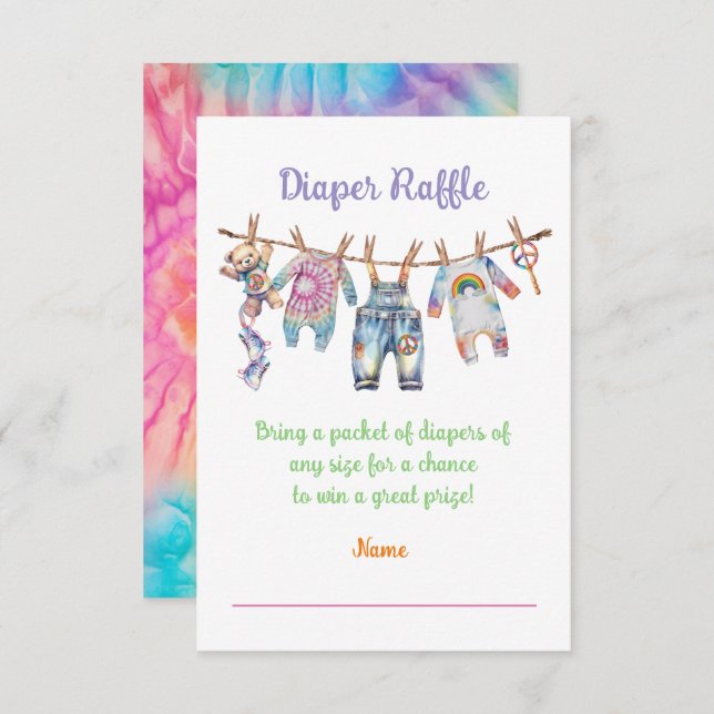 Invitation Petit Hippie Type Tee Clothesline Diaper Raffin (Devant / Derrière)