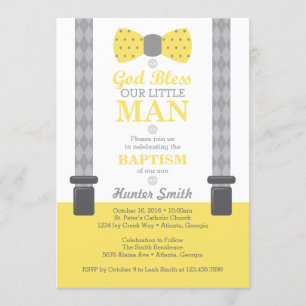 Invitation Petit Homme Baptême Invitation, Jaune, Gris
