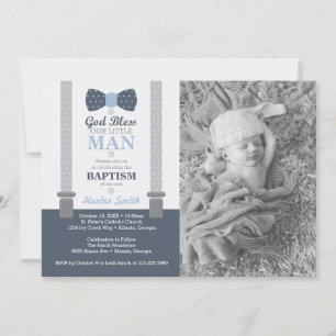 Invitation Petit Homme Baptême Photo Invitation, Bleu, Gris