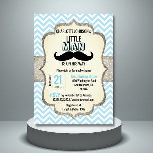 Invitation Petit homme en route   Baby shower Moustache