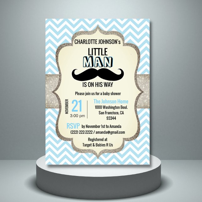 Invitation Petit homme en route | Baby shower Moustache (Créateur téléchargé)