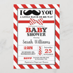Invitation Petit Homme Mustache Baby shower bébé Garçon