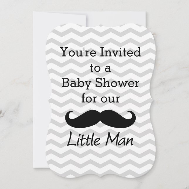Invitation Petit Homme Mustache Chevron Cute Boys Baby shower (Devant)