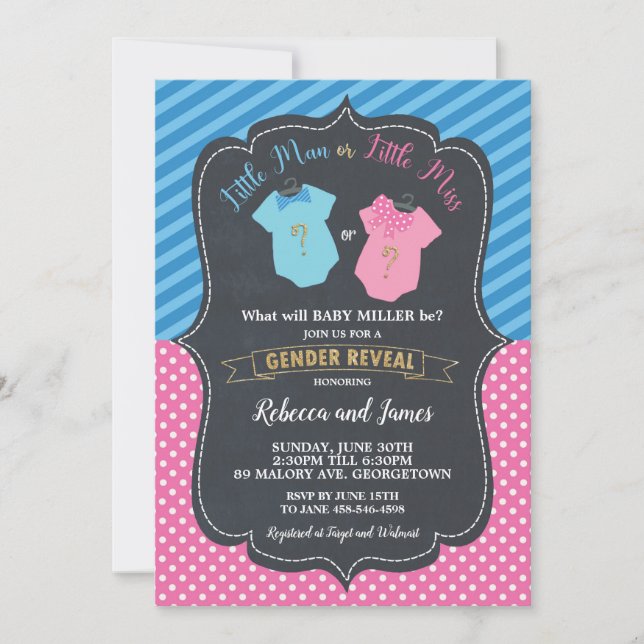 Invitation Petit homme ou petite Mlle Baby Gender Reveal (Devant)