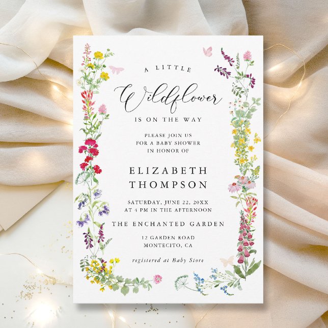 Invitation Petit Jardin Fleur sauvage Baby shower Floral Fill (a little wildflower is on the way baby shower invitation colorful watercolor elegant calligraphy)