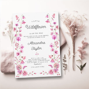 Invitation Petit Jardin Fleur sauvage Chaud rose bébé fille D
