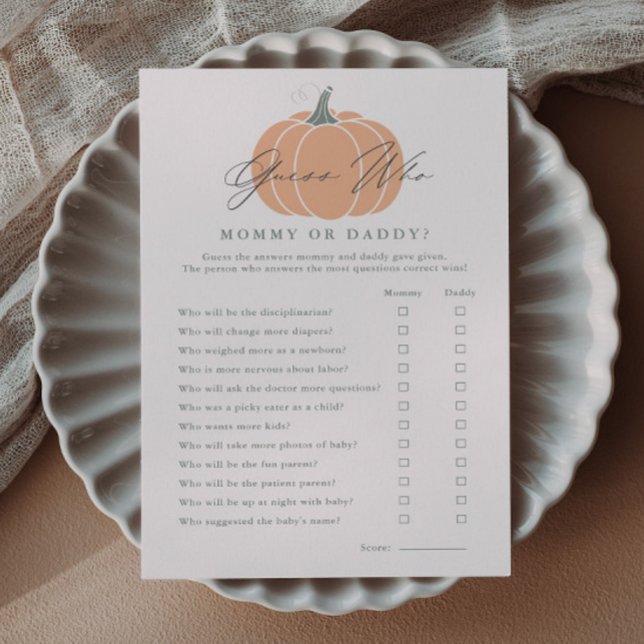 Invitation Petit jeu de devinette pour Baby Shower Citrouille (Guess Who Little Pumpkin Baby Shower Games.)