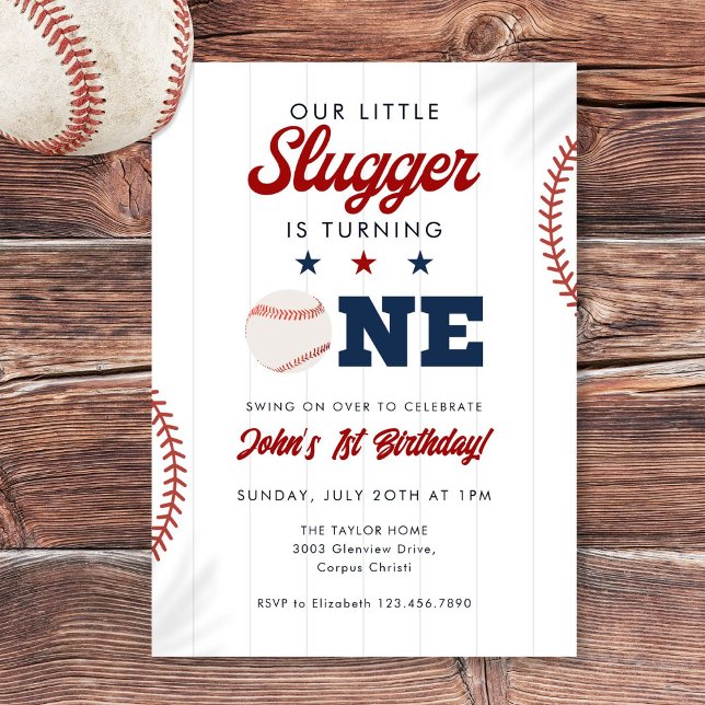 Invitation Petit joueur de baseball 1er anniversaire (Little Slugger Baseball 1st Birthday Invitation)