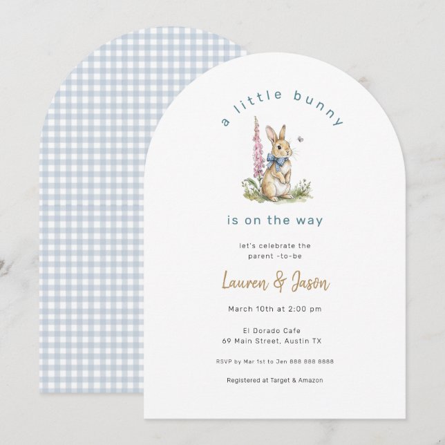 Invitation Petit lapin aquarelle lapin Petit Garçon (Devant / Derrière)