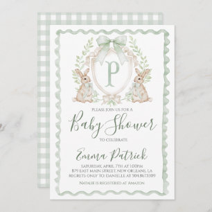 Invitation Petit lapin Baby shower de lapin Preppy Sage Green
