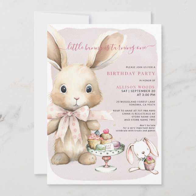 Invitation Petit lapin de lapin mignon premier anniversaire (Devant)